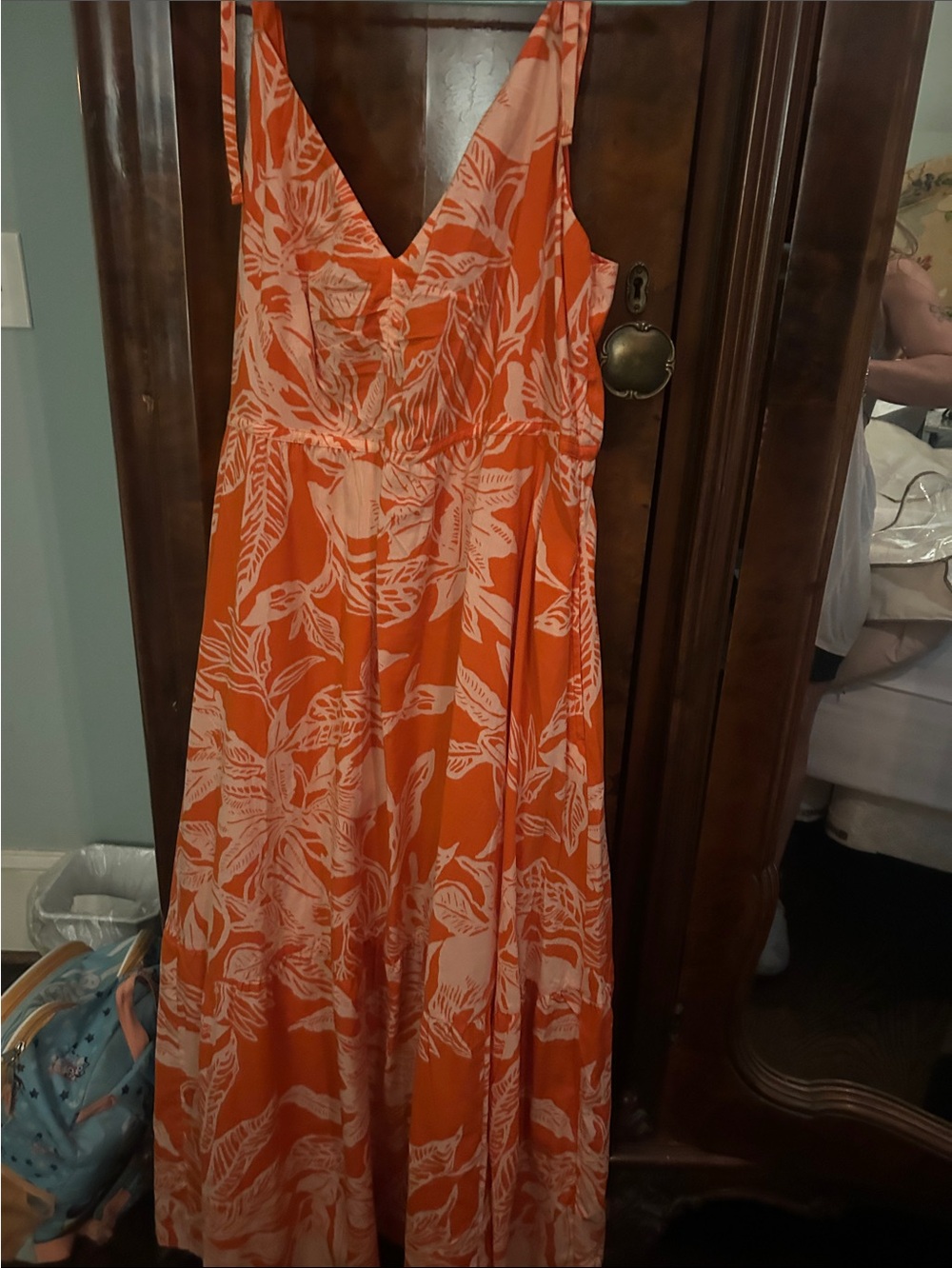 Lands' End Orange and Cream Tropical Print Maxi Dress